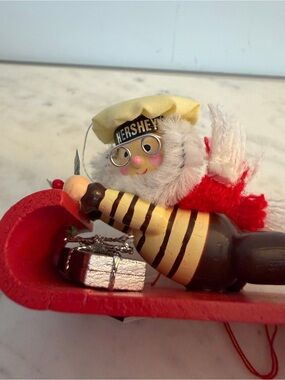 Vintage Hershey Chocolate Santa on Sled Christmas Ornament